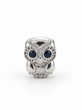 Sparkling 925 Sterling Silver Moments Owl charm With CZ crystal blue eyes